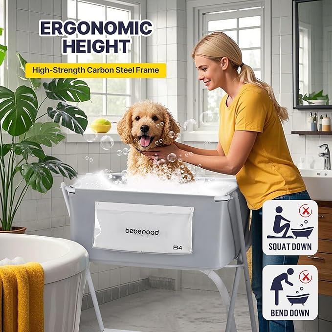 B4 Dog Bathtub Dog Washing Station with Scrubber for Small Medium Dogs Cats, Foldable Dog Tub for Bathing and Grooming, Portable Collapsible Dog Shower Tub, Indoor and Outdoor-PawvioPets