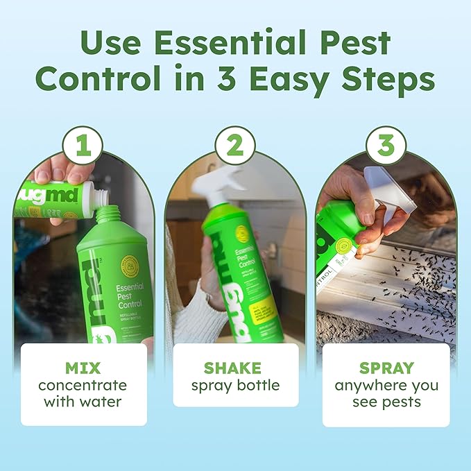 BugMD Ant Killer & Bug Spray Concentrate - Indoor Cockroach and Roach Killer, Spider Spray for Home, Fly and Insect Defense, Essential Oils, Plant-Powered, Eco-Friendly Pest Control - 3.7 Oz-PawvioPets