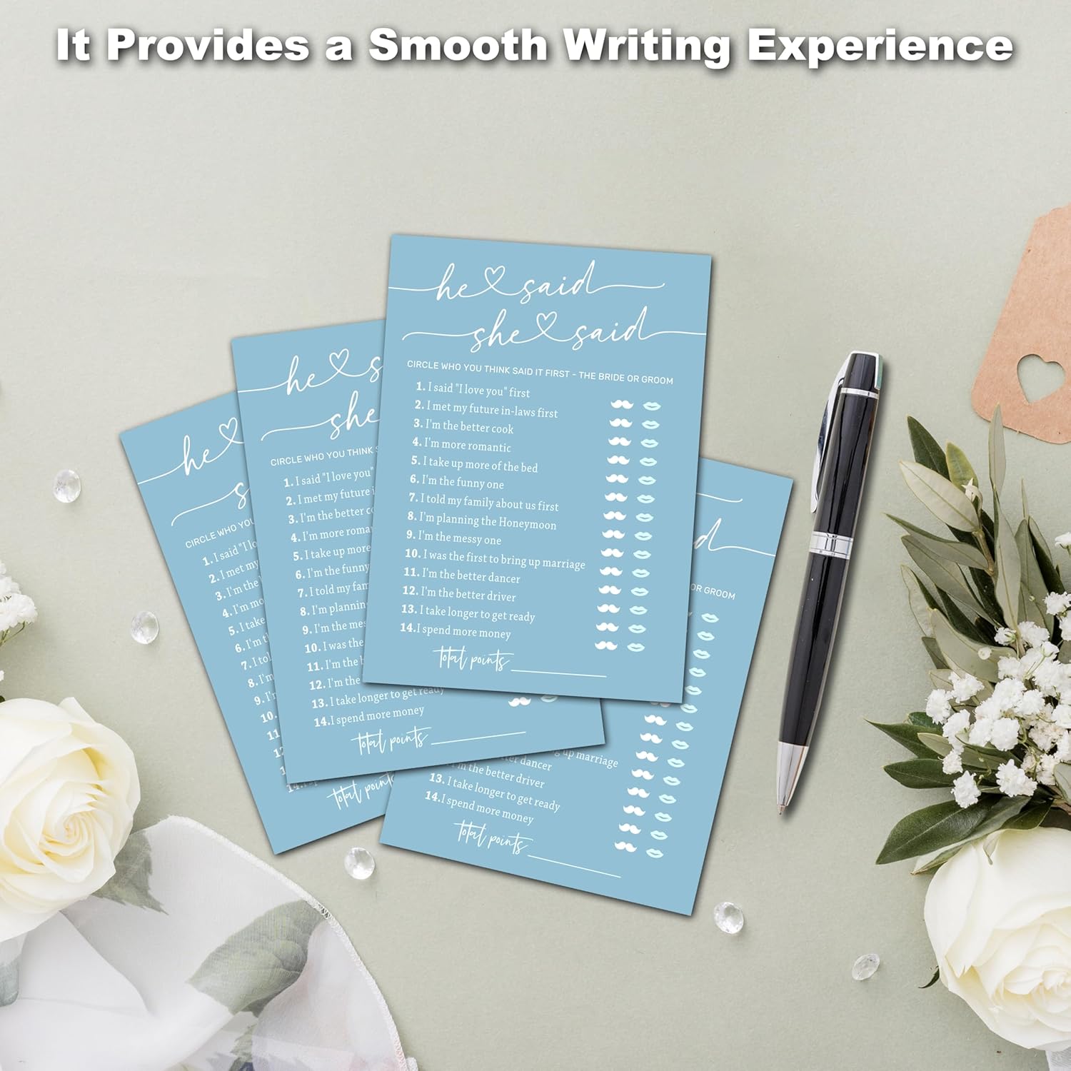 Minimalist Bridal Shower Games, Light Blue He Said She Said Game, 30 Wedding Bachelorette Engagement Party Decorations Supplies Favors - A08