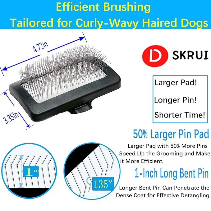 Dog Brush for Long Haired Dogs - Large Firm Slicker Brushes for Poodles, Goldendoodles & Shedding Grooming - Soft Massage Stainless Steel Pins (25mm/1") - Gentle Pet Grooming Wire-PawvioPets