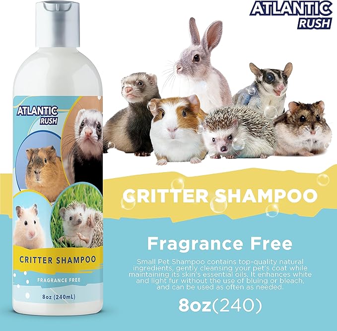 Critter Shampoo for Small Pets -Small Animal Fragrance & Detergent Free Shampoo - Sensitive Skin Shampoo for Ferrets, Guinea Pigs, Rabbits, Hedgehogs, Hamsters & Sugar Gliders (8 oz Fragrance Free)-PawvioPets