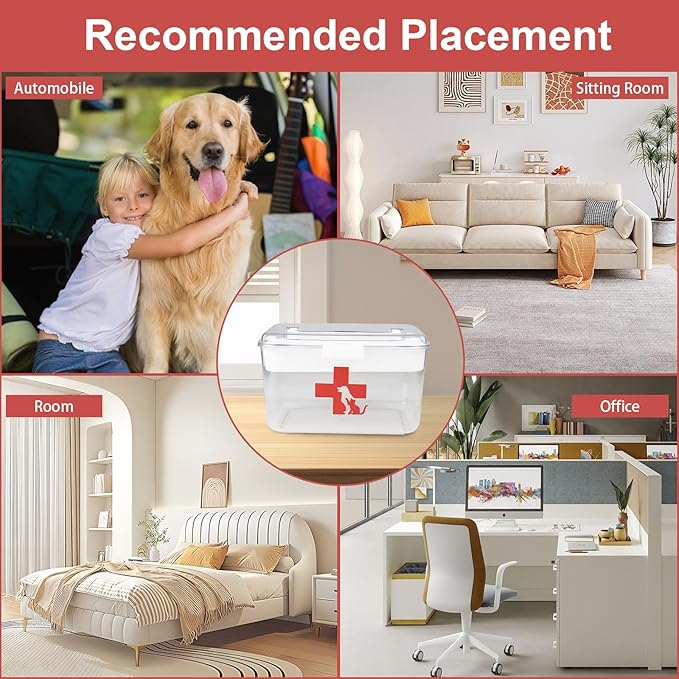 2 Layers Dog First Aid Kit box,Large First Aid Kit Bin,Medic Box for Dog Cat,Empty First Aid Box,Medicine Organizer with Built in Handle,Family or Dog Travel Camping Emergency Tool Set-PawvioPets