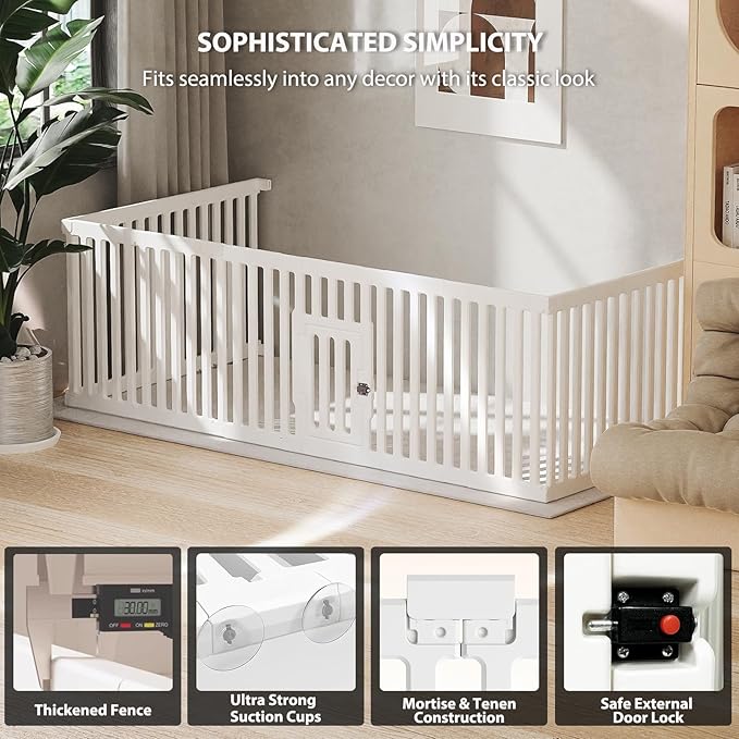 Dog Playpen with Door, 12 Panels Puppy Playpen, 25.6” H Dog Pen for Small Cats and Dogs, Pet Fence for Indoor & Outdoor, Non-Slip Pet Gate Made of Strong Plastic, White-PawvioPets