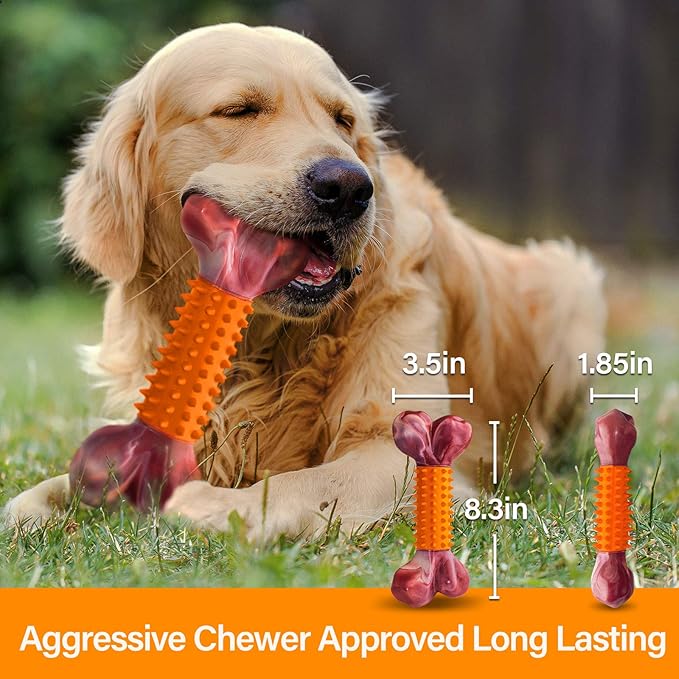Apasiri Dog Toys for Aggressive Chewers Peanut Butter Flavored, 8" Tough Dog Chew Bone, Nylon & Rubber Chew Toy, Dog Bone Toy for Large Medium Breed 20-80lbs-PawvioPets