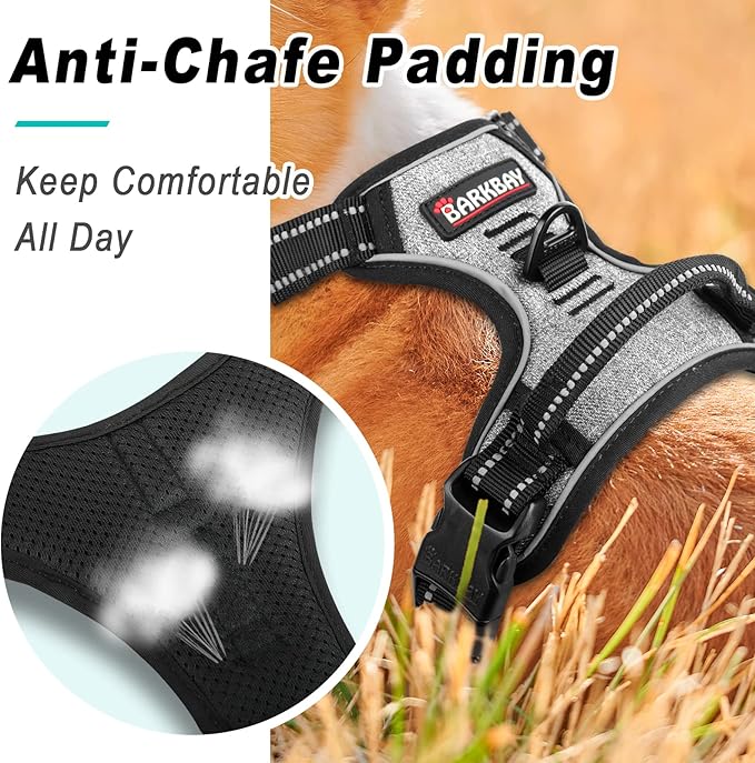 BARKBAY No Pull Dog Harness Large Step in Reflective Dog Harness with Front Clip and Easy Control Handle for Walking Training Running(Flint Gray,L)-PawvioPets