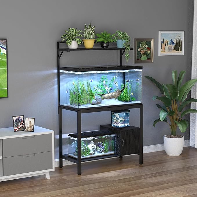 GDLF 40-50 Gallon Fish Tank Stand with Plant Shelf Metal Aquarium Stand with Cubby Storage 36.6" x 18.5" Tabletop fits Aquarium,Turtle Tank,or Reptile Terrariums-PawvioPets