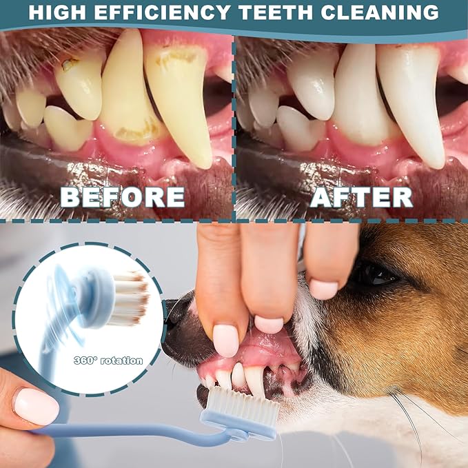 Dog Toothbrush Kit, 360-Degree Finger Three-Sided Design, Replaceable Tooth Brush Heads,Easy Teeth Cleaning & Dental Care, 20Pack-PawvioPets