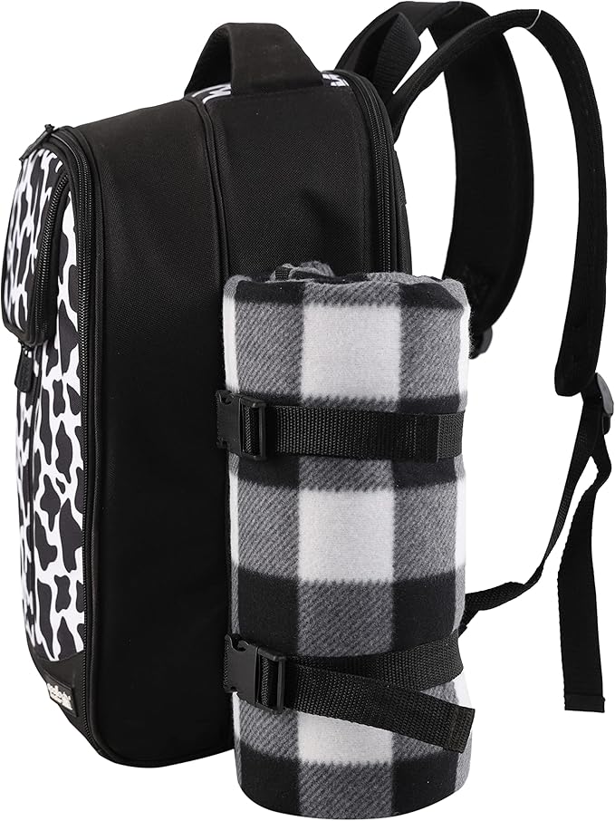 apollo walker Picnic Backpack Bag for 2 Person with Cooler Compartment, Detachable Bottle/Wine Holder, Fleece Blanket, Plates and Cutlery Set (2 Person, Black)-PawvioPets