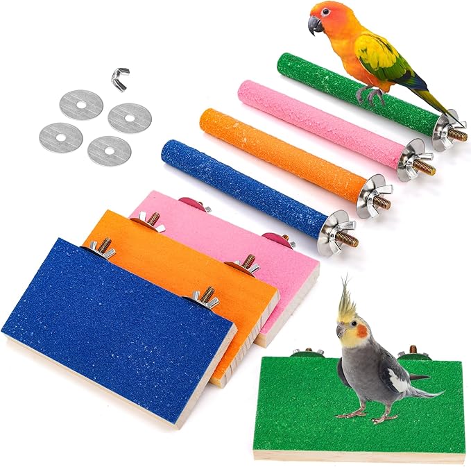 8 Pcs Bird Perch Stand Toy, Colorful Wood Parrot Perch Stand Platform Paw Grinding Stick, Bird Cage Accessories for Budgies,Parakeet,Cockatiel, Lorikeet, Conure-PawvioPets