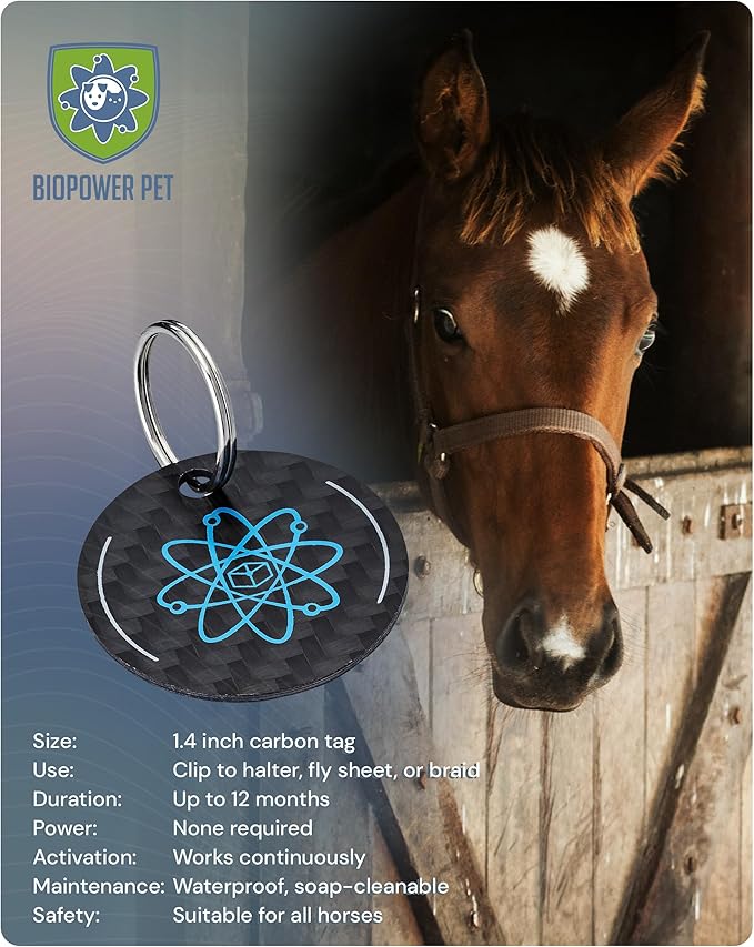 BioPower Natural Fly & Tick Repellent for Horses - Horse Shield and Stall Tags with 1-Year Bioresonance Protection – Chemical-Free, Waterproof Carbon Tag Clips to Halter – Holistic & Safe Pest Defense-PawvioPets