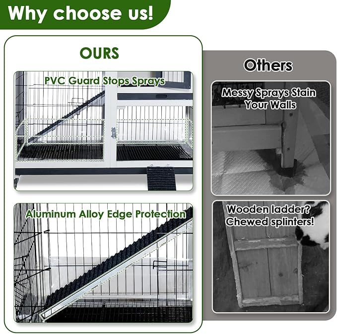 Bunny Hutch Indoor Rabbit Cage Outdoor 2-Story Rabbit House with Urine Guards and 2 Removable Tray for Small Animals-PawvioPets