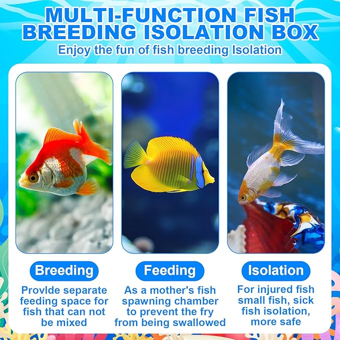 2 Pcs Breeder Box for Fish Tank Aquarium Breeder Separation Net Breeding Box with Suction Cup for Small Fish Shrimp Clownfish Guppy(Blue,L)-PawvioPets
