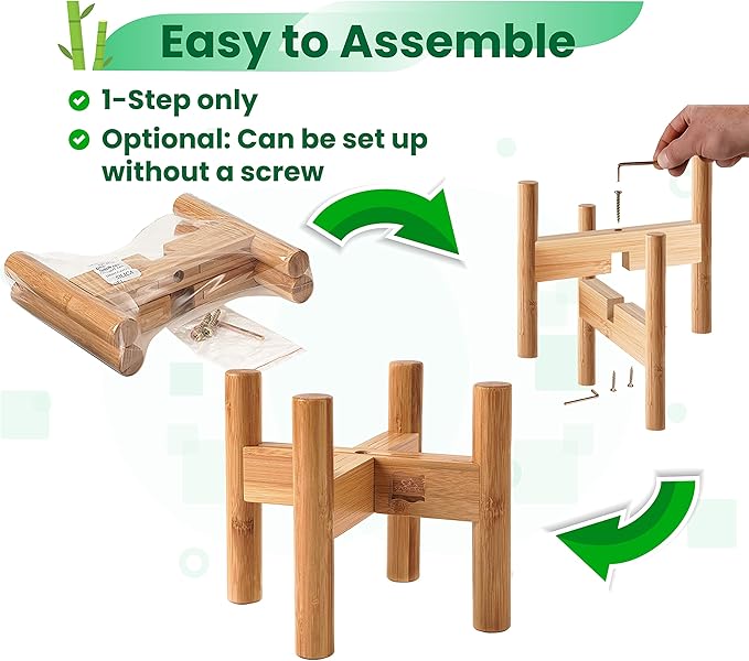 Dog Bowl Stand for Medium Breeds - Raises Bowls to 9-inch High, Ants/Bugs-Off - Adjustable, Fits Various Sizes of Dog Food/Water Bowls and Slow Feeders - Bamboo-PawvioPets