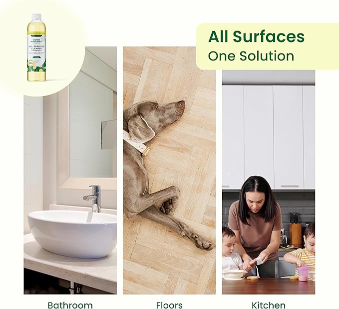 Good Natured Brand All-Purpose Cleaner Concentrate | Multi-Surface Cleaner | Natural Lemon Essential Oil | Multipurpose Cleaner Concentrate All Surfaces | Lemon Love | 16oz makes 256oz-PawvioPets