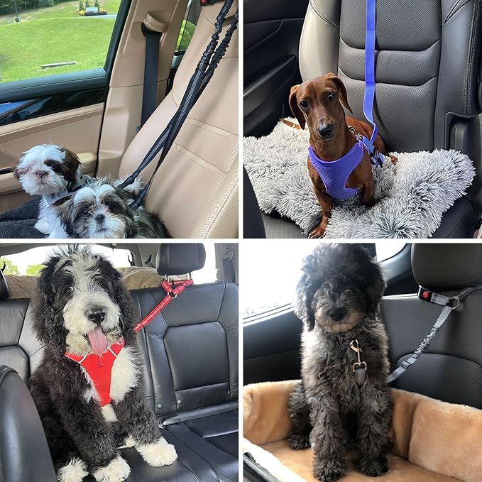 BWOGUE Pet Dog Cat Seat Belts, Car Headrest Restraint Adjustable Safety Leads Vehicle Seatbelt Harness (1 Pack)-PawvioPets