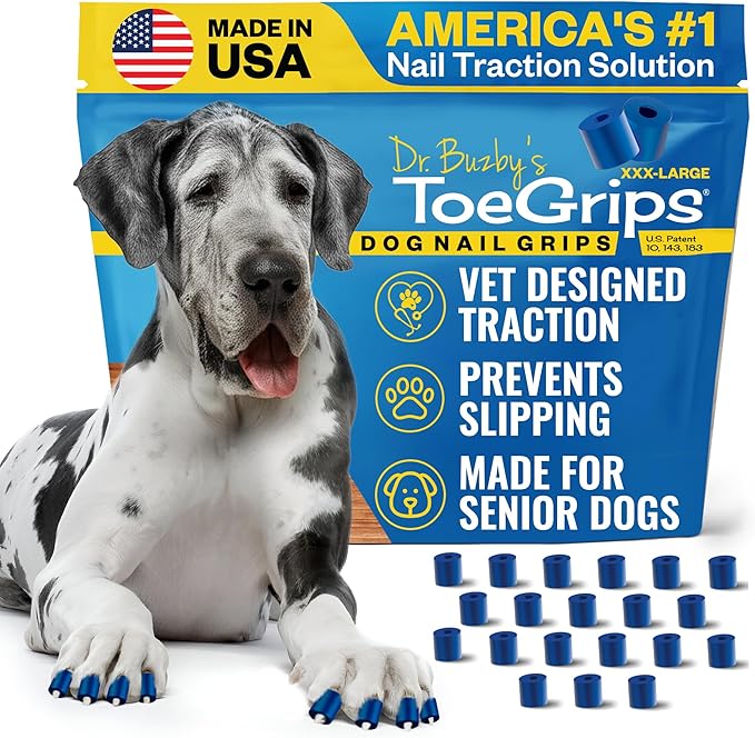 Dr Buzby's XXXLarge ToeGrips for Dogs - Instant Traction on Wood/Hardwood Floors - Anti Slip Relief - Grippers for Senior Dogs - Stop Sliding Instantly - Rubber Nails for Paws - 1 Pack (20 Grips)-PawvioPets