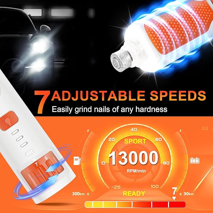 Dog Nail Grinder 7-Speed & 360° LED Light, Professional Pet Nail Grinder for Dogs and Cats, Electric Dog Nail Trimmer Painless Paws Grooming & Smoothing Tool for Large Medium Small Dogs Cats Pets-PawvioPets