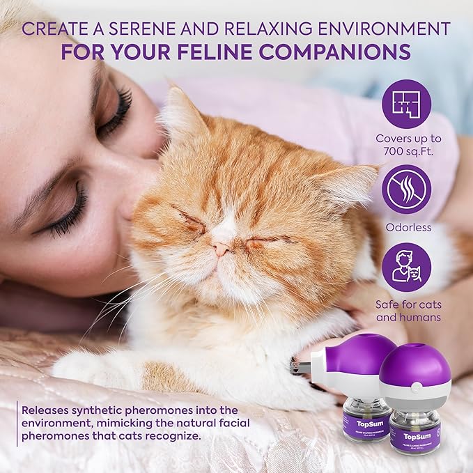 Cat Calming Diffuser Refills: Pheromone Refill for Cats, Long-Lasting 6-Month Supply, Compatible with Most Diffusers, 6 Pack (Purple)-PawvioPets