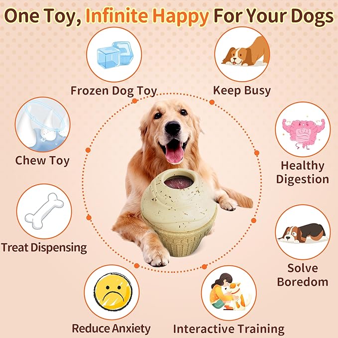 Dog Treat Dispenser Toy Interactive, Frozen Treat Toy Reduces Anxiety, Chew Toys for Aggressive Chewers, Birthday Enrichment Toy, Dog Treat Toys to Keep Them Busy for All Breeds-PawvioPets