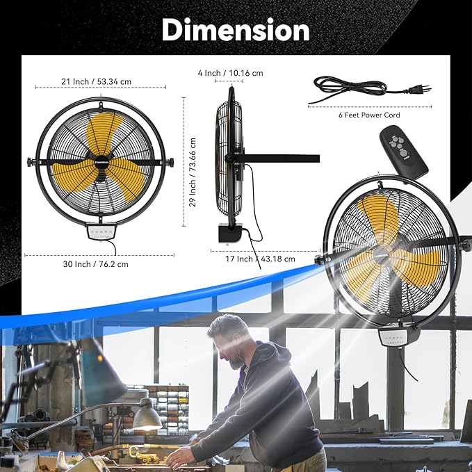 20 IN 5500 CFM Remote Control Wall Mount Fan, 3 Speed High Velocity Wall Fan with Timer, Oscillation & Tilting, Air Circulator for Garage, Commercial, Greenhouse, Warehouse & Gazebo Use, UL Listed-PawvioPets