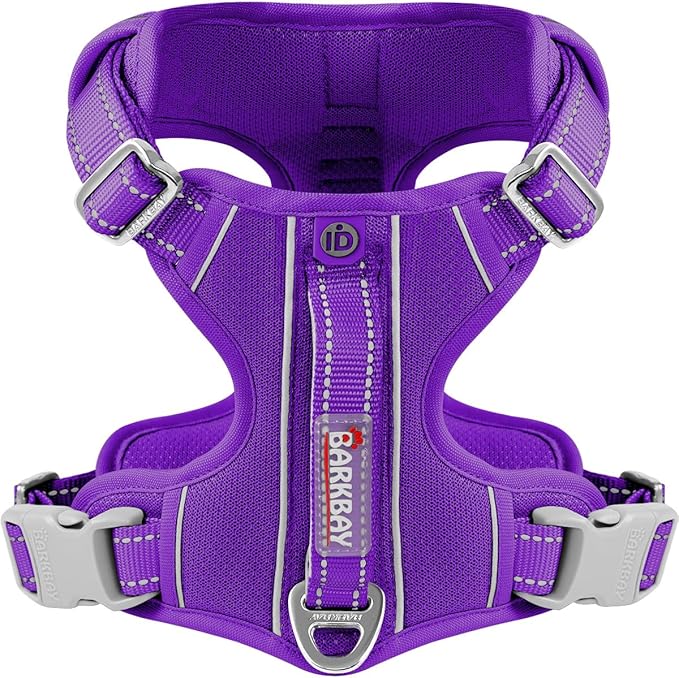 BARKBAY Dog Harness No Pull with ID Tag Pocket - Heavy Duty, Reflective, Easy Control for Large Dogs(Purple,L)-PawvioPets