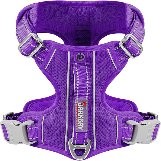 BARKBAY Dog Harness No Pull with ID Tag Pocket - Heavy Duty, Reflective, Easy Control for Large Dogs(Purple,L)-PawvioPets