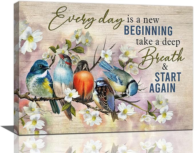 Bird Wall Art Farmhouse Flower Branch Pictures Rustic Country Birds Wall Decor Floral Canvas Print Painting Artwork for Bathroom Living Room Bedroom 12"x16"-PawvioPets