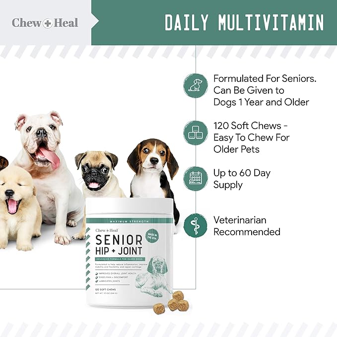 Glucosamine for Dogs Hip and Joint Supplement - 120 Soft Chews for Senior Dogs with Glucosamine, Chondroitin, MSM, Vitamin C, and Omegas - for Mobility, Cartilage, and Joint Health-PawvioPets