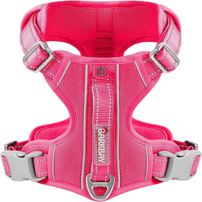 BARKBAY Dog Harness No Pull with ID Tag Pocket - Heavy Duty, Reflective, Easy Control for Large Dogs(Pink,M)-PawvioPets