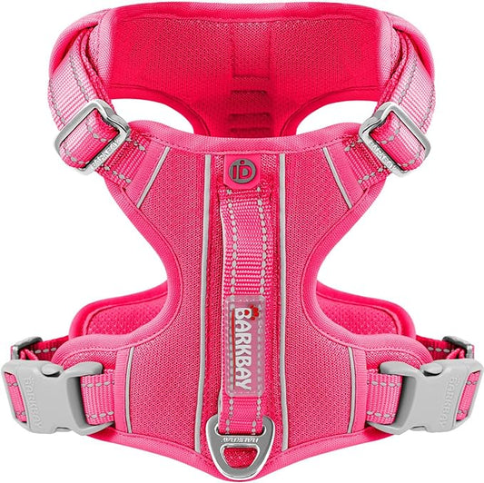 BARKBAY Dog Harness No Pull with ID Tag Pocket - Heavy Duty, Reflective, Easy Control for Large Dogs(Pink,S)-PawvioPets