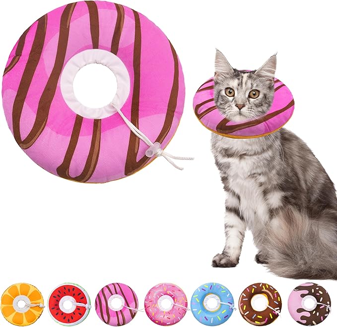 Cat Cone Collar Soft, Adjustable Cat Recovery Collars Kitten Cones to Stop Licking, Cute Donut E Collar After Surgery, Anti-Lick Wound Healing Elizabethan Collar for Kittens (Pink, Medium)-PawvioPets