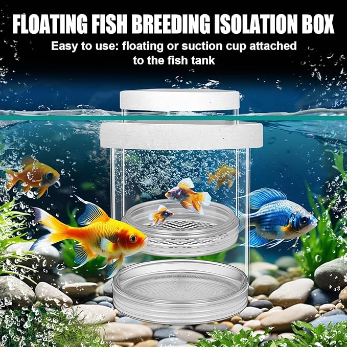 2 Pcs Breeder Box for Fish Tank Aquarium Breeder Separation Net Breeding Box with Suction Cup for Small Fish Shrimp Clownfish Guppy (White,L)-PawvioPets