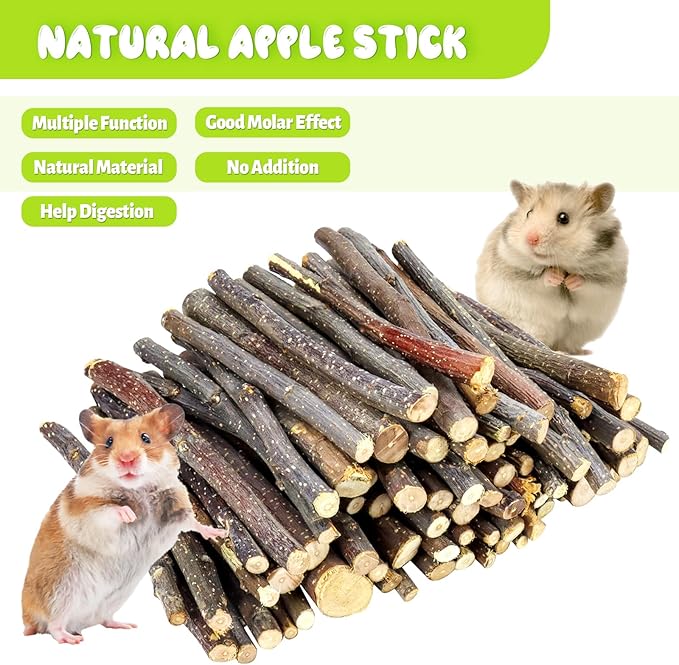 600g Small Apple Sticks Animals Molar Wood Treats Toys for Rabbits Chinchillas Guinea Pig Hamster Gerbil Parrot Bunny Chew Stick Toys Treats, 21.2 OZ-PawvioPets