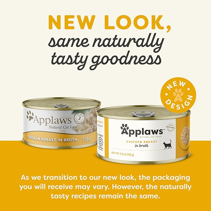 Applaws Wet Cat Food, 24 Count, Limited Ingredient Canned Wet Cat Food, Chicken Breast in Broth, 5.5oz Cans-PawvioPets