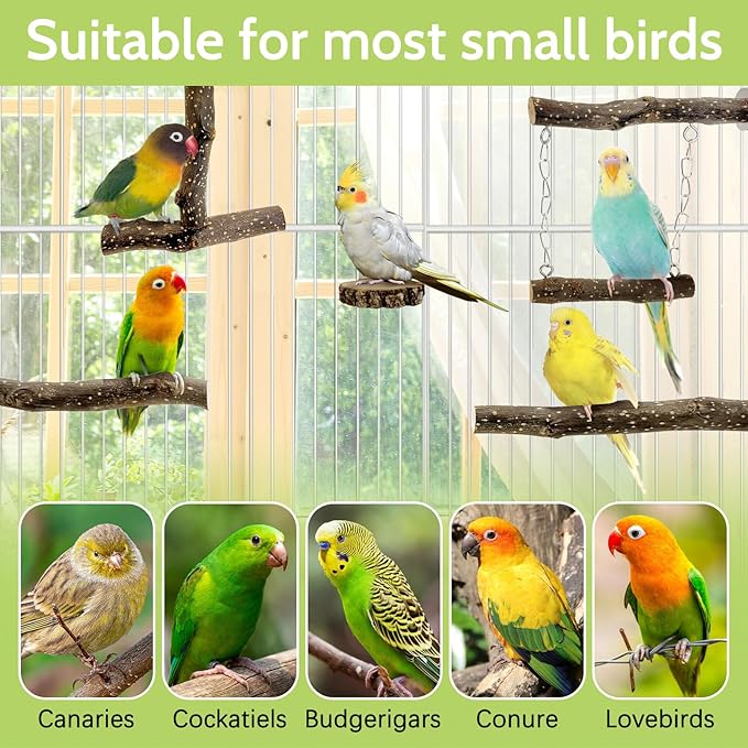 BNOSDM Natural Wood Bird Ladder Perch 6Pcs Parrot Stand Branches Climbing Chewing Stick Parakeet Swing Toys Cage Accessories Paw Grinding Fork Sets for Lovebirds Cockatiels Conure Budgies-PawvioPets