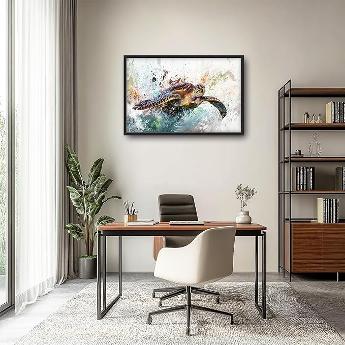 Extra Large Framed Sea Turtle Wall Art,Oversized Abstract Colorful Sea Nautical Wall Decor Pictures for Living Room,Canvas Print Painting Modern Artwork Bedroom Office Bathroom Home Decor 36L x24W-PawvioPets