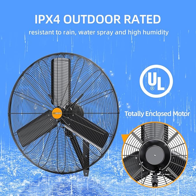 24 inch Outdoor Oscillating Wall Mounted Fan, High Velocity IPX4 Waterproof 7600 CFM Industrial Metal Wall Fan, 2 Speed, Adjustable Tilt, for Greenhouse, Patio, Garage, Workshop-PawvioPets