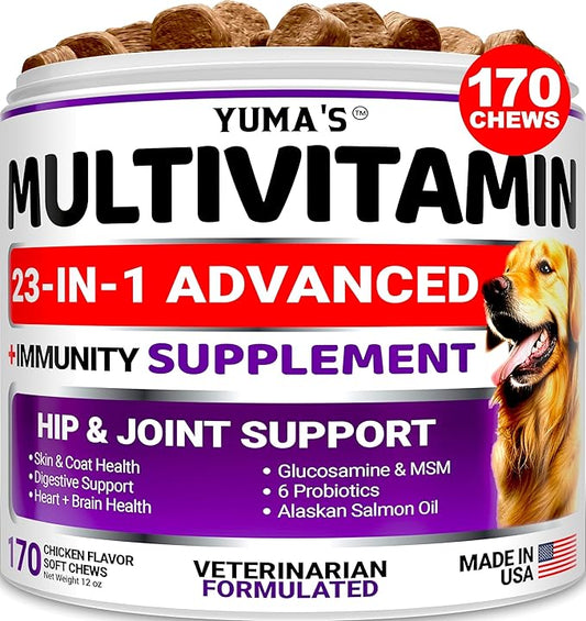 Dog Multivitamin Chewable with Glucosamine - Dog Vitamins and Supplements - 170 Treats - Senior & Puppy Multivitamin for Dogs - Hip & Joint Support - Immune Health, Skin, Heart, Digestion, Probiotics-PawvioPets
