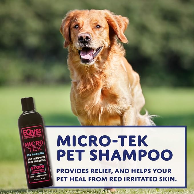 EQyss Micro-Tek Pet Shampoo - Stops Scratching, Itching, Biting, or Licking Hot Spots. Perfect for Pets with Skin Problems. 16 oz-PawvioPets