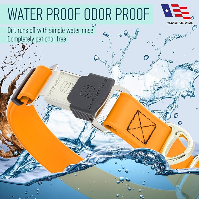 Dogline Biothane Waterproof Dog Collar with Herm Sprenger Black Stainless Steel Quick Release Buckle – Heavy Duty Tactical Durable Collar for Dogs – Comfortable Pet Collar W3/4" L12-19 Tangerine-PawvioPets