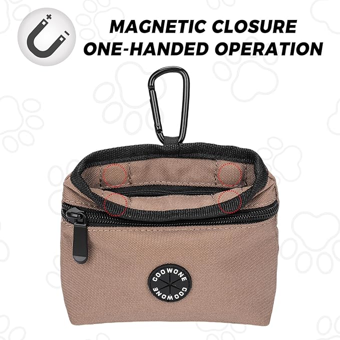 COOWONE Dog Treat Pouch with Pet Training Clicker, Detachable Dog Puppy Training Treat Bag, 900D Oxford Cloth Magnetic Closure Small Dog Walking Bag for Travel or Outdoor Use (Coffee)-PawvioPets