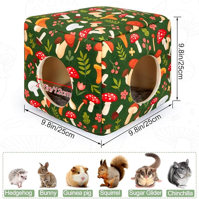 Bienbee Guinea Pig Hideout, Washable Guinea Pigs House Cozy Guinea Pigs Bed for Small Pet Bunny/Rabbit/Hamster/Chinchilla Guinea Pig Accessories Green Mushroom-PawvioPets