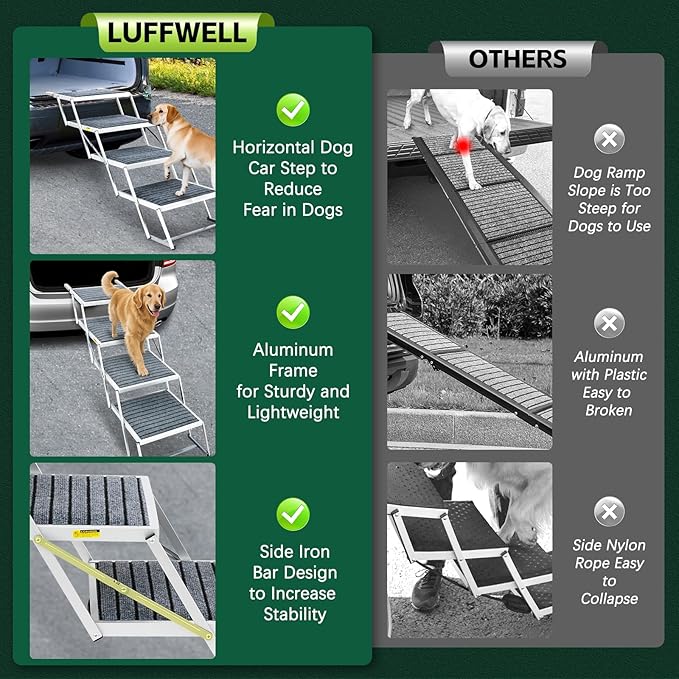 Dog Stairs for Car, Extra Wide Stairs for Large Dogs, Pet Steps Aluminum Foldable Dog Steps for Cars and SUV, High Beds, Trucks, Supports up to 200 lbs (Extra Wide-4 Steps)-PawvioPets