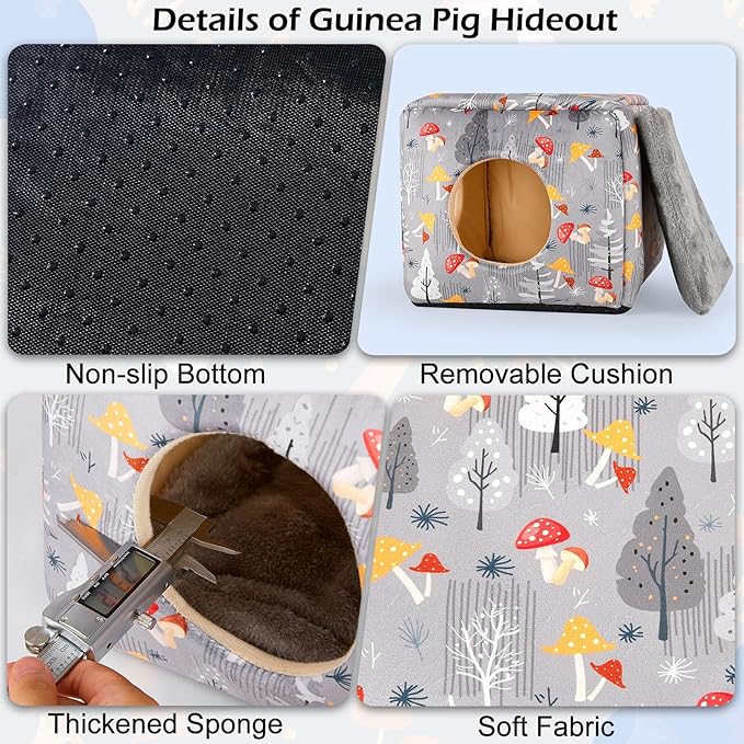 Bienbee Guinea Pig Hideout, Washable Guinea Pigs House Cozy Guinea Pigs Bed for Small Pet Bunny/Rabbit/Hamster/Chinchilla Guinea Pig Accessories Mushroom-PawvioPets