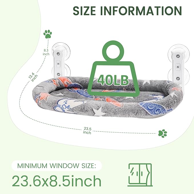 2 Pack Cat Window Perch, Glow in The Dark Foldable Cat Hammock with Cozy Pad Bed, Breathable Cordless Window Seat with Stud Metal Frame for Large Cats and Kitten (Cushion Bed, 2 Pack - L)-PawvioPets