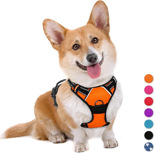BARKBAY No Pull Dog Harness Large Step in Reflective Dog Harness with Front Clip and Easy Control Handle for Walking Training Running(Orange,M)-PawvioPets