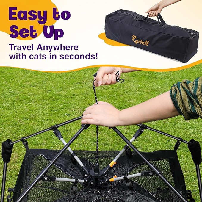 Extra Large Catio Outdoor Cat Enclosure Rywell 2-Tier Cat Tent for Patio, Balcony, Indoor & Camping, Foldable Outdoor Cat Playpen with Windows, Weatherproof Sunproof (Carry Bag Included)-PawvioPets