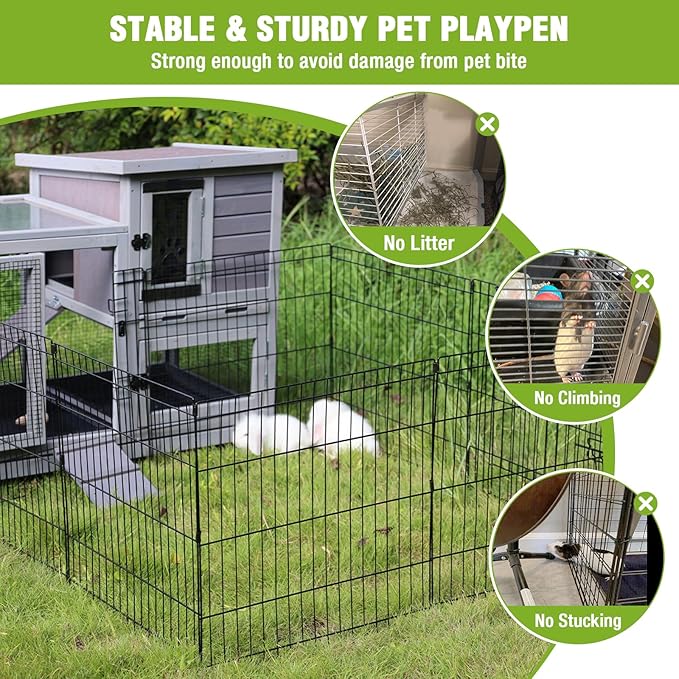 Bunny Playpen Indoor & Outdoor, Rabbit Playpen with Waterproof Liner, Extension Guinea Pig Cages for Small Animals (Playpen Only)-PawvioPets