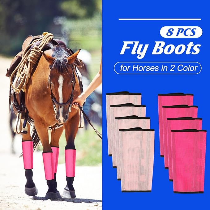 8 Pcs Mesh Fly Boots for Horse Breathable Mesh Horse Boots Protective Horse Leg Wraps Horse Leggings for Preventing Flies and Mosquitoes Bites (Light Pink, Dark Pink)-PawvioPets