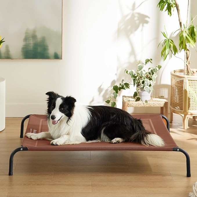 Bedsure Elevated Raised Cooling Cots Bed for Large Dogs, Portable Indoor & Outdoor Pet Hammock with Skid-Resistant Feet, Frame with Breathable Mesh, Terracotta, 49 inches-PawvioPets